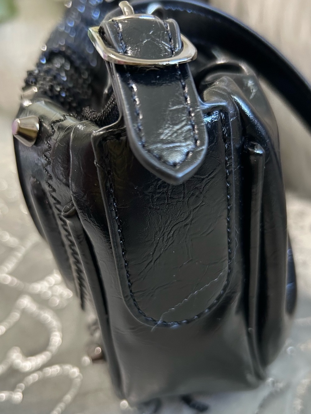 NWT Olivia Miller Black Studded Shoulder Bag with Sparkle - Picture 5 of 9